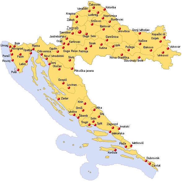 mapa Chorvatska města