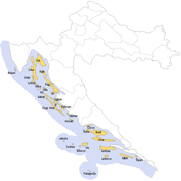 mapa Chorvatsko ostrovy