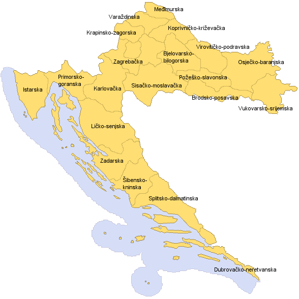 mapa Chorvatska regiony